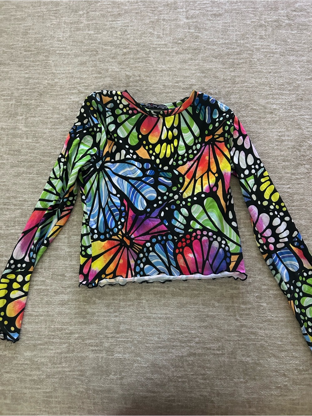 Women’s Multicolor Butterfly-Print Long Sleeve Tee